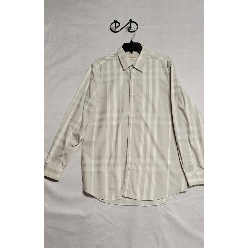 Light Gray Plaid Men's Burberry Button Down Dress Shirt Size 16 34/35